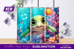 Cartoon sea turtle ocean life underwater scene tumbler png Product Image 1