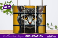 Cat Behind Bars With Yellow Eyes Gaze Tumbler Product Image 1