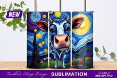 Starry Night Cow Whimsical Art Tumbler Png Product Image 1
