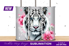 White Tiger With Pink Flowers Tumbler Png Product Image 1