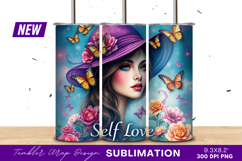 Portrait Of Woman With Butterflies And Flowers Tumbler Product Image 1