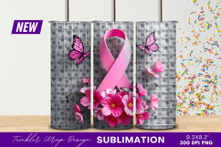 Breast Cancer Awareness Ribbon Flowers Butterflies Tumbler Product Image 1