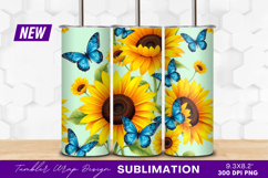Sunflowers And Blue Butterflies Pattern Tumbler Png Product Image 1