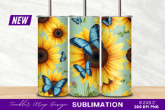 Sunflowers And Blue Butterflies Seamless Pattern Tumbler Product Image 1