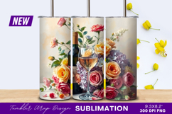 Wine Bottle Glass And Floral Still Life Tumbler Product Image 1