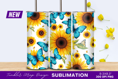 Sunflowers And Blue Butterflies Tumbler Png Design Product Image 1
