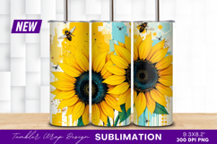 Artistic Sunflower And Bee Illustration Tumbler Png Product Image 1