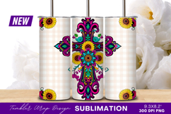 Colorful Floral Cross With Sunflowers Design Tumbler Product Image 1