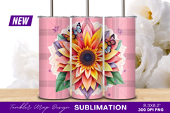 Colorful Sunflower With Butterflies Tumbler Png Product Image 1