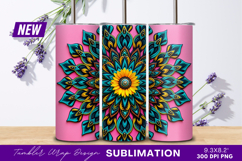 Intricate Teal And Yellow Flower Mandala Design Tumbler Product Image 1