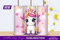 Cute Cartoon Unicorn With Rainbow Mane Illustration Tumbler Product Image 1