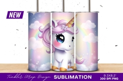 Cute Cartoon Unicorn With Rainbow Background Tumbler Png Product Image 1