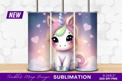 Cute Cartoon Unicorn Sitting In The Clouds Tumbler Png Product Image 1