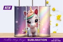 Cute Cartoon Unicorn With Rainbow Mane Tumbler Png Product Image 1