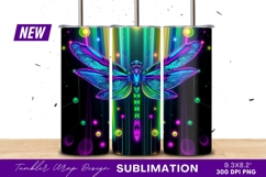 Vibrant Neon Dragonfly On Black Background Tumbler Png Product Image 1