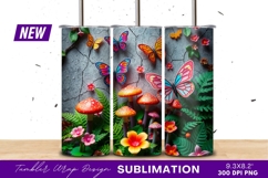 Colorful Butterflies And Mushrooms Whimsical Garden Tumbler Product Image 1