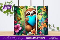Sloth Holding Heart Surrounded By Butterflies And Tumbler Product Image 1
