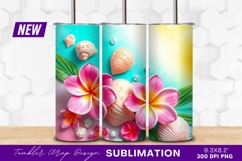 Plumeria Flowers And Seashells With Tumbler Png Product Image 1