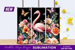 Flamingo With Roses And Butterflies Illustration Tumbler Png Product Image 1