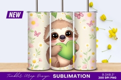 Cute Sloth Holding Heart Tumbler Png Product Image 1