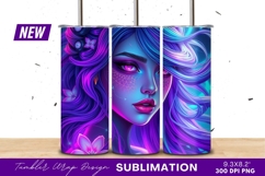 Beautiful Woman With Neon Hair And Floral Accents Tumbler Product Image 1