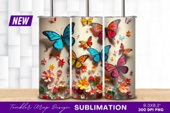 Colorful Butterflies And Flowers On Light Background Tumbler Product Image 1
