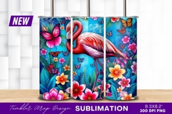 Flamingo Among Flowers Butterflies Tropical Tumbler Png Product Image 1