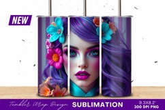 Woman With Purple Hair And Flowers Tumbler Png Product Image 1