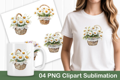 Daisy Flower Wicker Basket PNG Clipart Product Image 1
