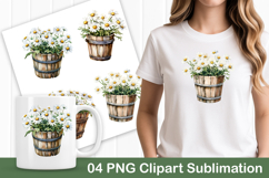 Wooden Bucket Daisy Flower PNG Clipart Product Image 1
