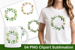 Greenery Daisy Flower Wreath PNG Clipart Product Image 1