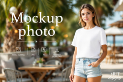White shirt mockup, beach shirt mockup, blank tee mockup Product Image 1