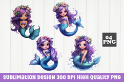 Cute mermaid, cartoon style, mermaid clipart PNG Product Image 1