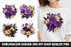Watercolor purple and yellow floral bouquet clipart Product Image 1