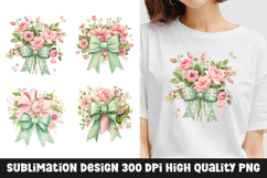 Watercolor floral bouquet with bow tie clipart sublimation Product Image 1