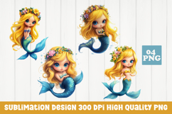 Cute mermaid, cartoon style, mermaid clipart PNG Product Image 1