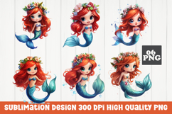 Cute mermaid, cartoon style, mermaid clipart PNG Product Image 1