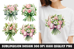 Watercolor floral bouquet with bow tie clipart sublimation Product Image 1