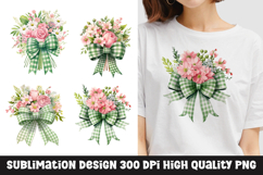 Watercolor floral bouquet with bow tie clipart sublimation Product Image 1
