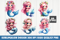 Cute mermaid, cartoon style, mermaid clipart PNG Product Image 1