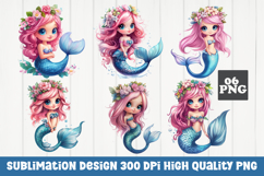 Cute mermaid, cartoon style, mermaid clipart PNG Product Image 1