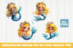 Cute mermaid, cartoon style, mermaid clipart PNG Product Image 1