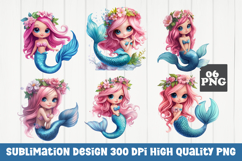 Cute mermaid, cartoon style, mermaid clipart PNG Product Image 1