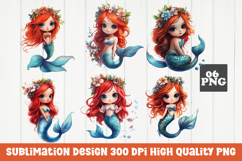 Cute mermaid, cartoon style, mermaid clipart PNG Product Image 1
