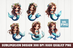 Cute mermaid, cartoon style, mermaid clipart PNG Product Image 1