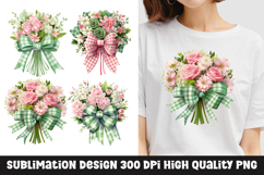 Watercolor floral bouquet with bow tie clipart sublimation Product Image 1