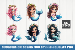 Cute mermaid, cartoon style, mermaid clipart PNG Product Image 1