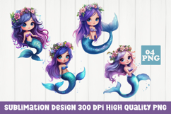 Cute mermaid, cartoon style, mermaid clipart PNG Product Image 1