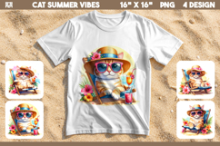 Summer Cat Vacation T-Shirt, Totebag Sublimation Design Product Image 1