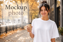 Autumn T Shirt Mockup woman blank tshirt mockup outdoor Product Image 1